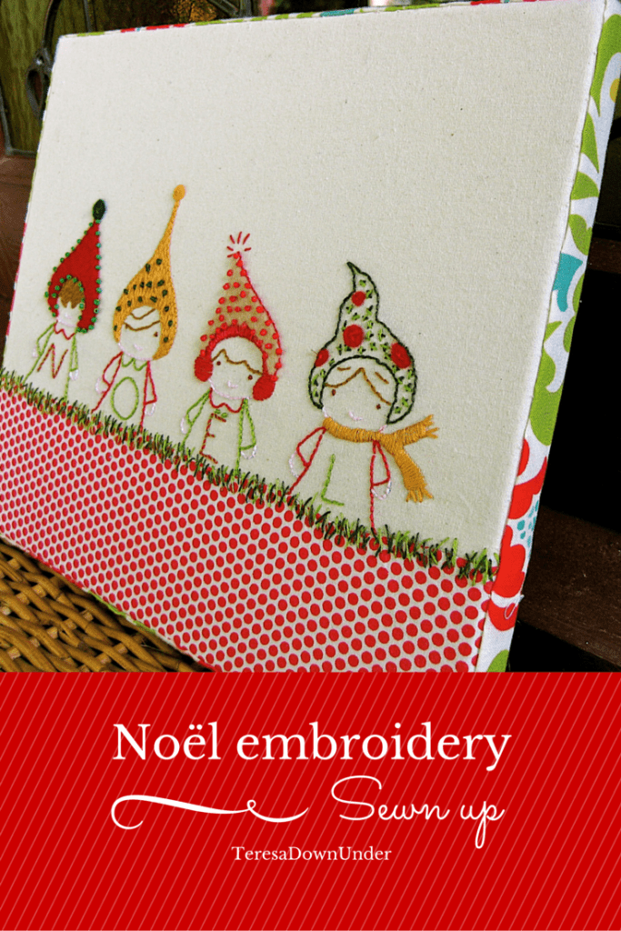 Noel embroidery stretched on canvas - easy sewing project