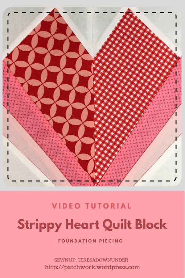 Strippy heart quilt block video tutorial