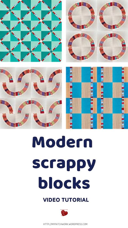 Three modern quilting blocks with fabric scraps video tutorial