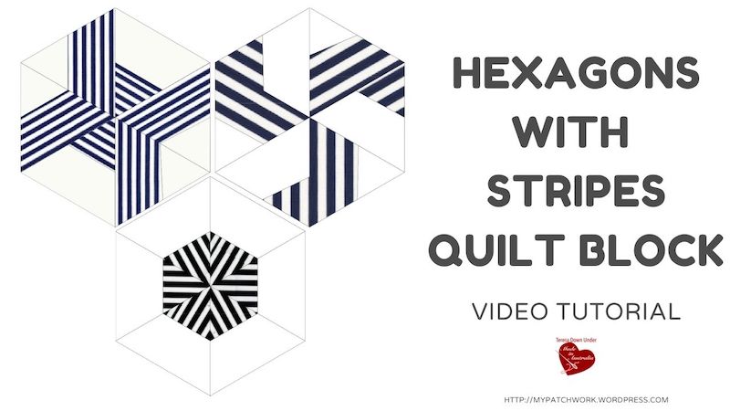 Hexagons with fabric stripes quilt block