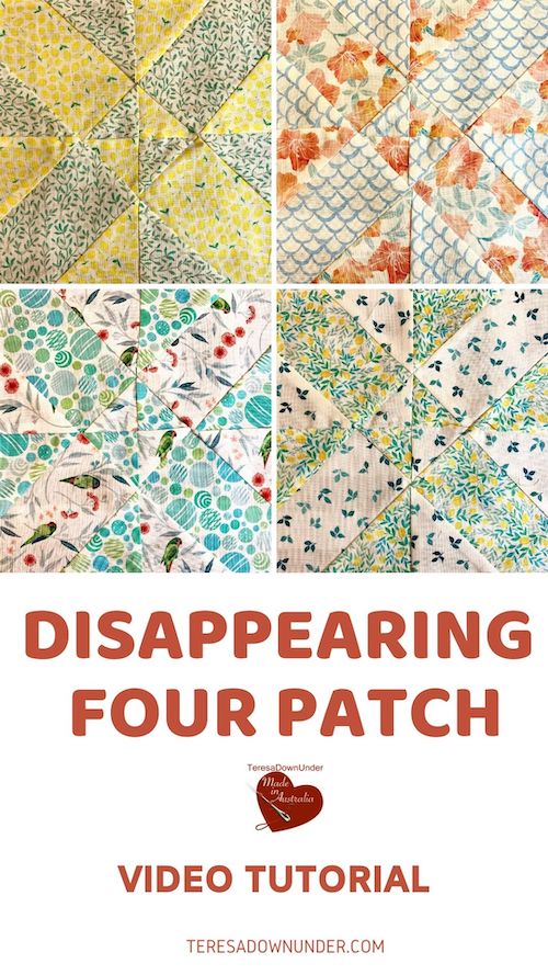 Disappearing four patch quilt block video tutorial