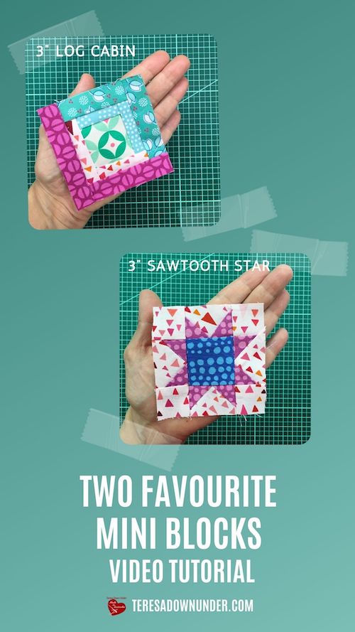 Two favourite mini quilt blocks: Log cabin and sawtooth star - 3" miniature blocks video tutorial