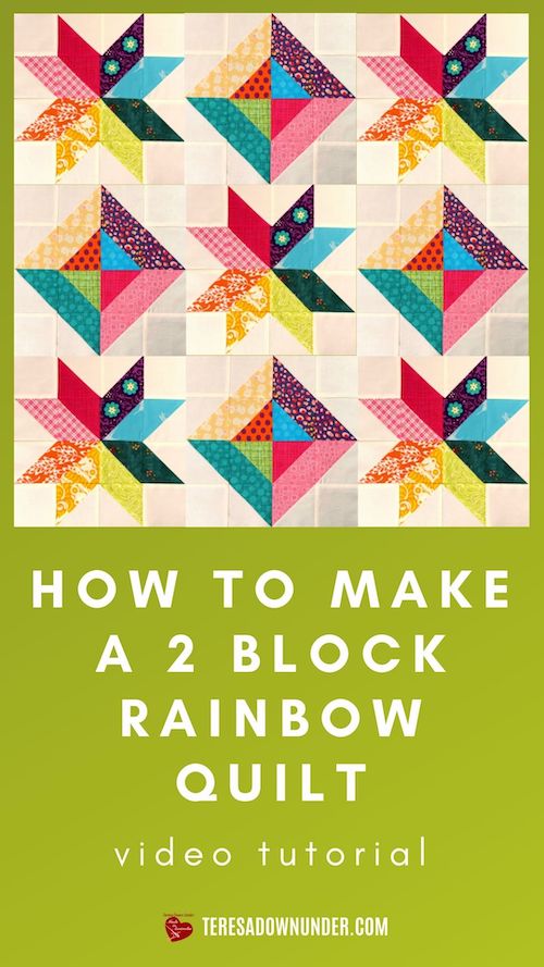 How to make a 2 block rainbow quilt video tutorial
