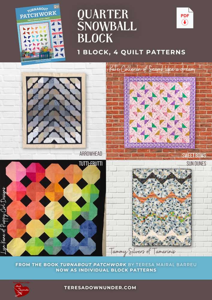 Quarter snowball block: 1 block 4 quilt patterns bundle