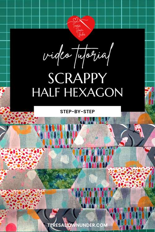Scrappy half square hexagon quilt