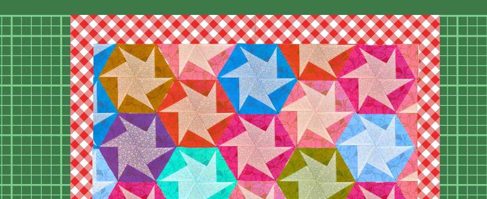 Hexagon with 2 fabric strips